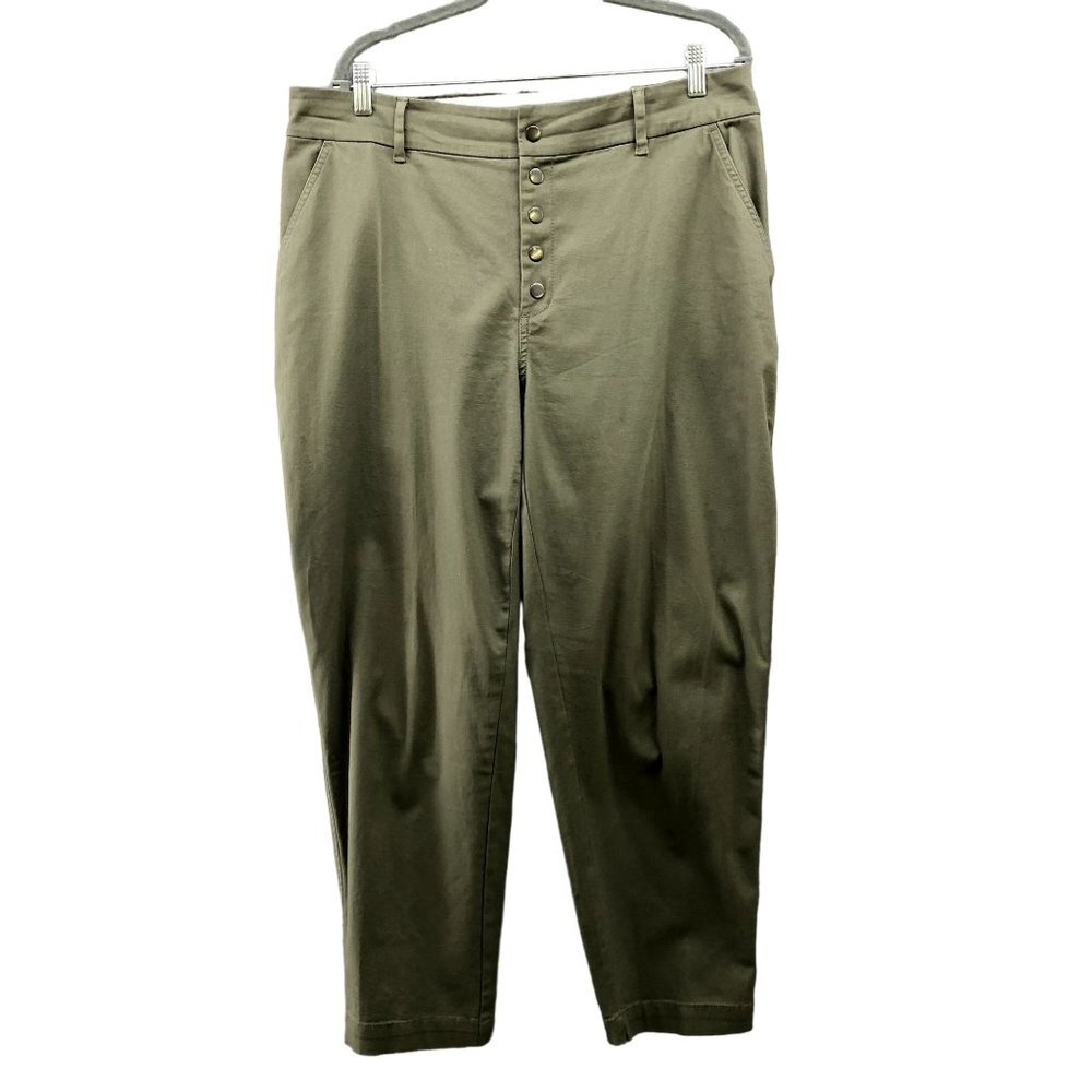 Bar lll Chino Pants Womens 18W Army Green Elastic Waistband Stretch Tapered Crop